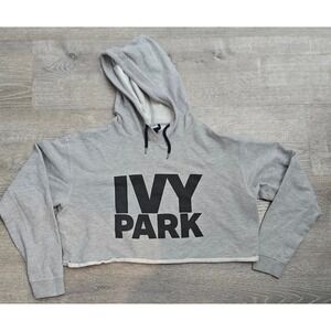 IVY PARK Grey Cropped Hoodie Sweatshirt Raw Hem Size Medium